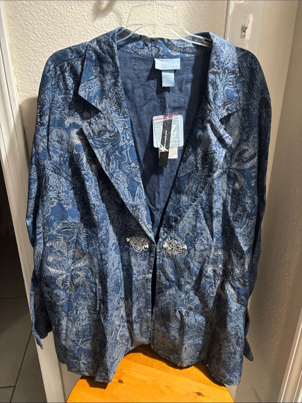 Liz & Me Navy Blue Paisley Embellished Blazer 4X NWT